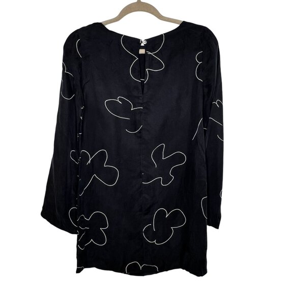 Madewell XS Black & White Floral Shift Mini Dress Long Sleeve NWT - Picture 2 of 6